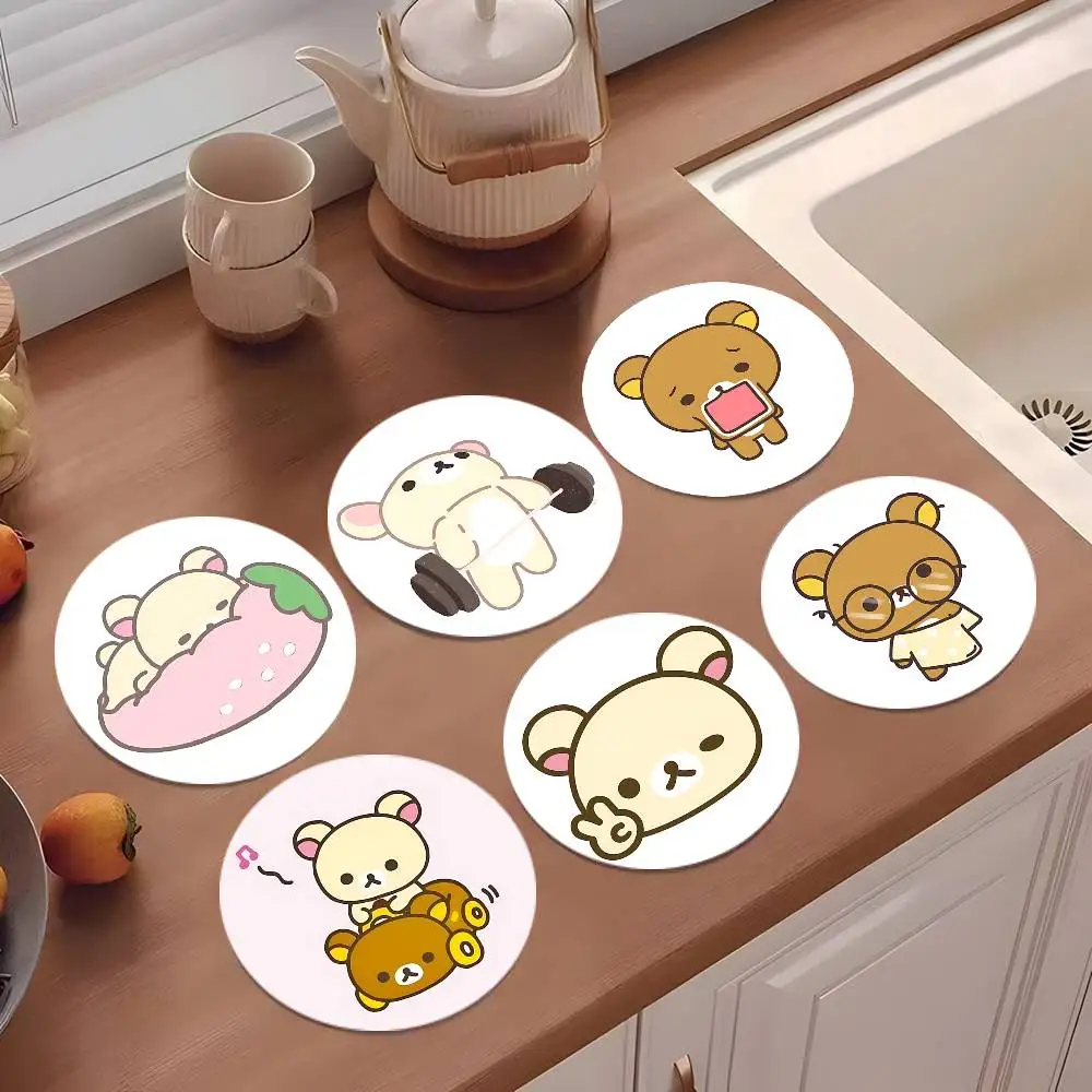 Cute R-Rilakkuma-S Coasters Round Wooden For Cute Design Suitable For Drinks Tea Coffee Home Gift Choice Holidays