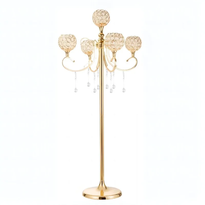 

European new golden 5-head candle holder creative retro iron candle holder wedding road guide dinner atmosphere
