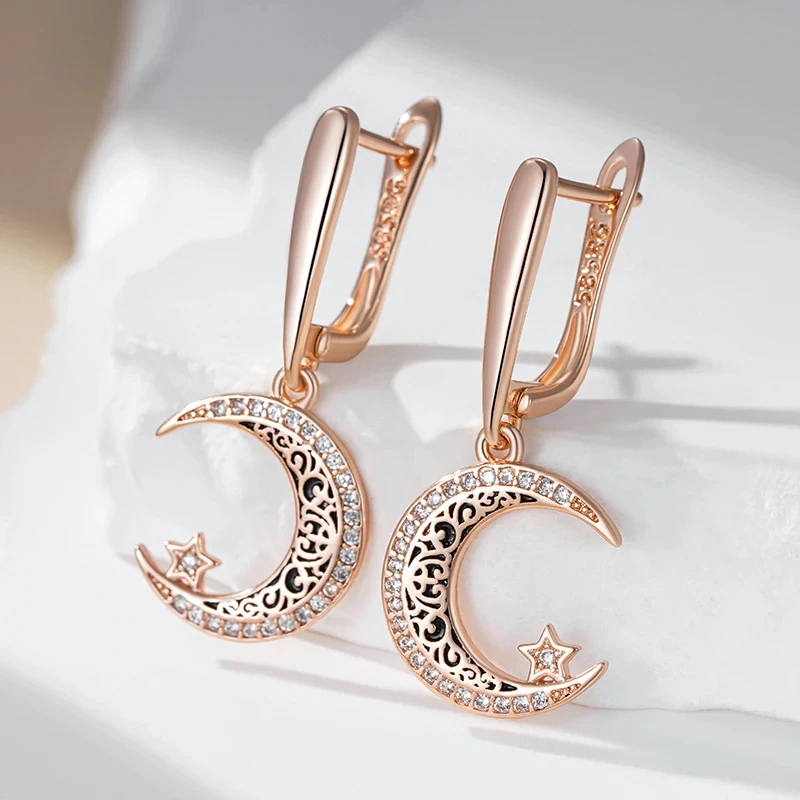 Wbmqda Black Enamel Pendant And Necklace For Women 585 Rose Gold Color With Natural Zircon Elegant Fashion Jewelry Accessories