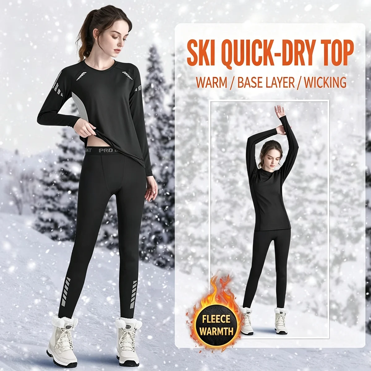 Ski Thermal Underwear Set 2-piece Tracksuit Snowboard Tight-fitting Winter Cold Weather Protective Suit Elastic and Breathable