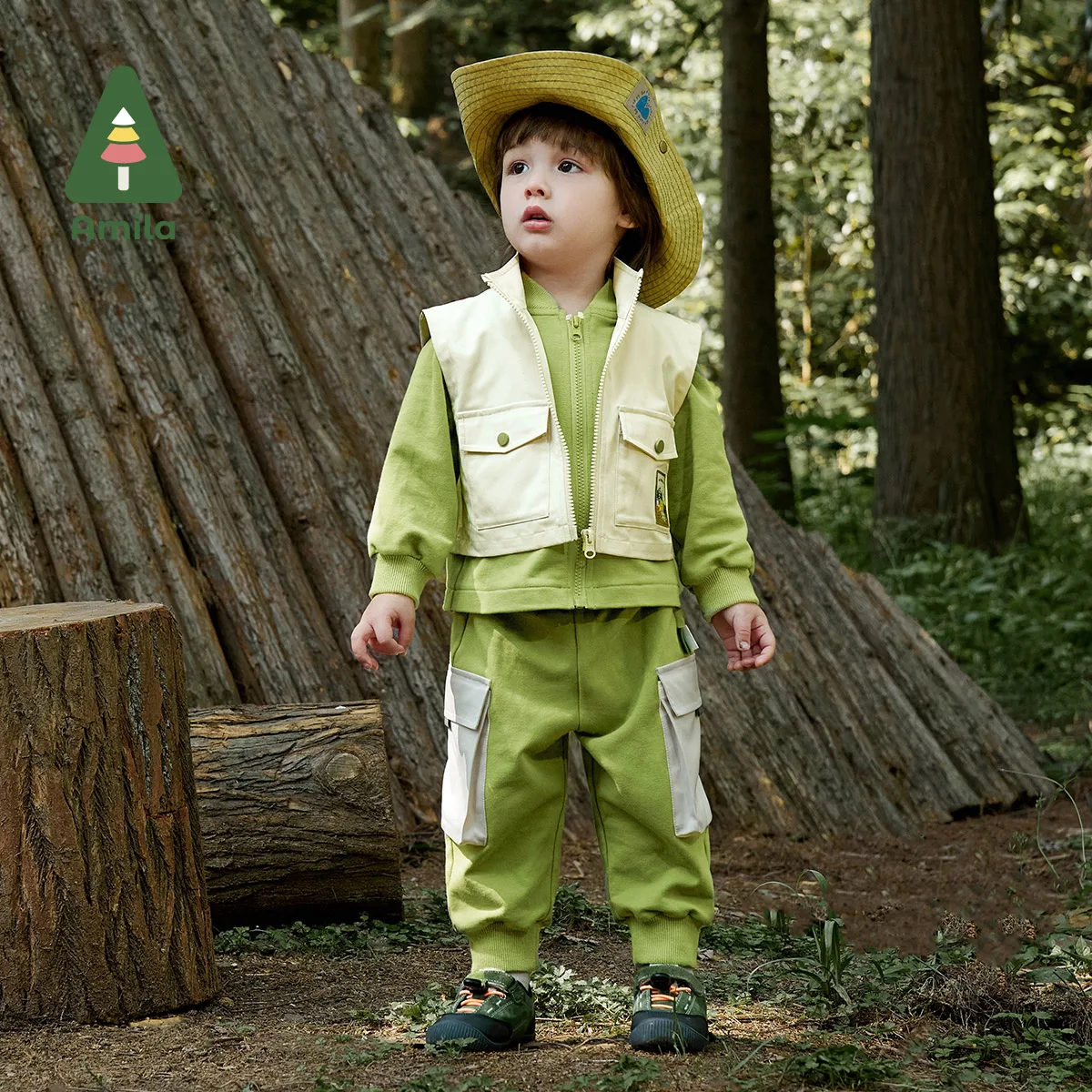 

Amila Baby Clothing 2023 Autumn Fashion Warm Knitting Leisure Three Set Pantsuit Pieces Tooling Wind Outdoors For Boys