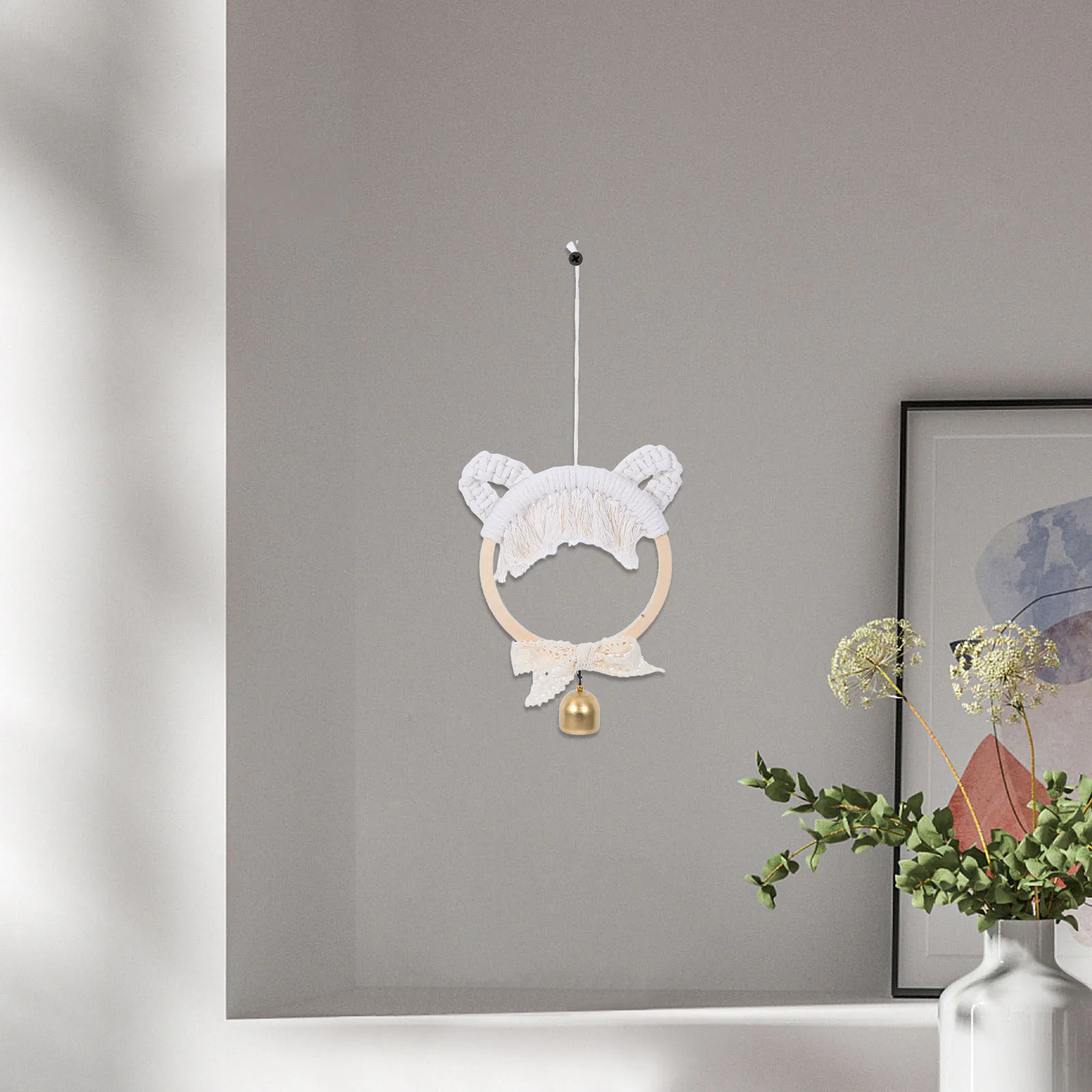 

Handwoven Cat Decoration Nordic Style Diy Hanging Ornament For Home Wall Decor Tinkling Bell Crocheted Cat Jingle Bell