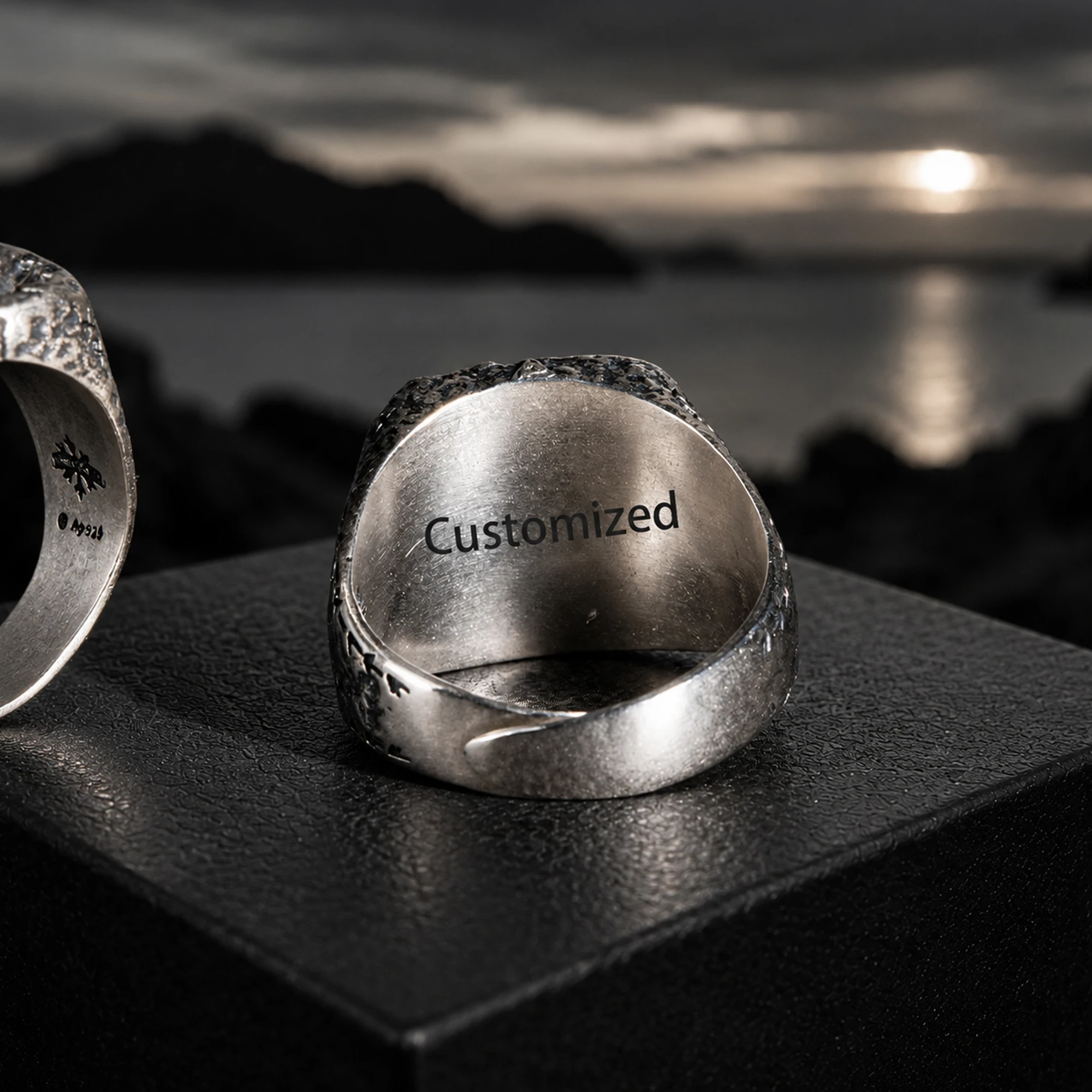 925 Sterling Silver Viking Compass Adjustable Ring for Men, Vintage Inlaid Copper Rune Letter Design, Retro Punk Fashion Jewelry