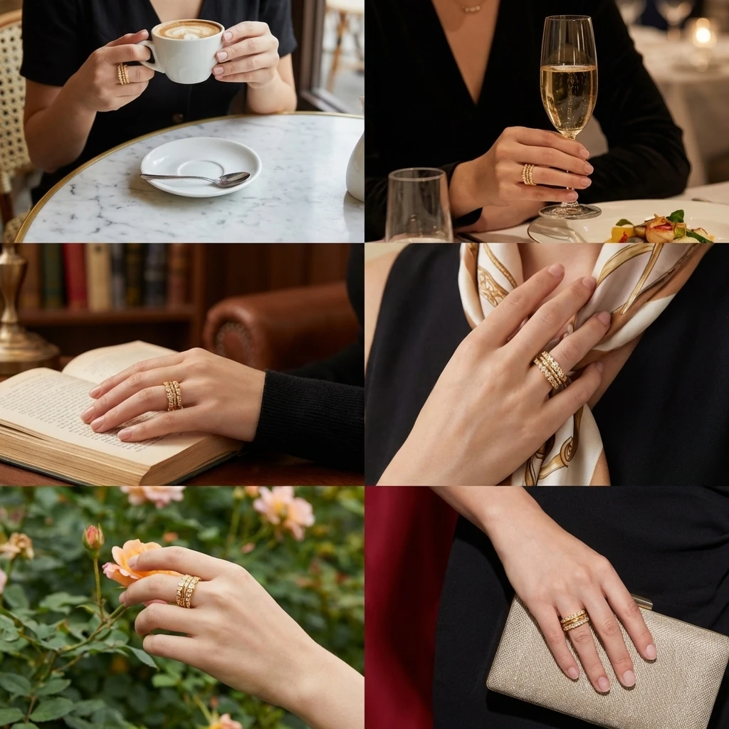 4-teiliges Set Vielseitiger Zierlicher Messingring für Frauen Elegante Mix-and-Match Stapelbare Zirkonia-Ringe Glänzendes Alltags-Geschenk Schmuck – Detail 1