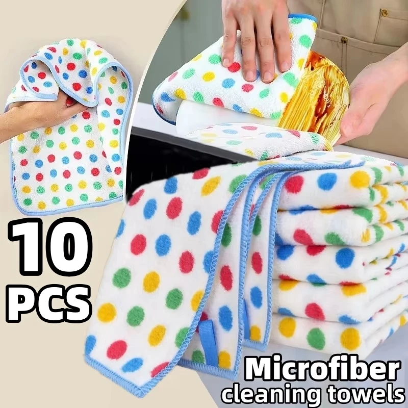 10PCS Microfiber Cleaning Cloth Thickened Dish Towel High Absorbent Scouring Kitchen Washing Dish Rags Household Wipe Towels