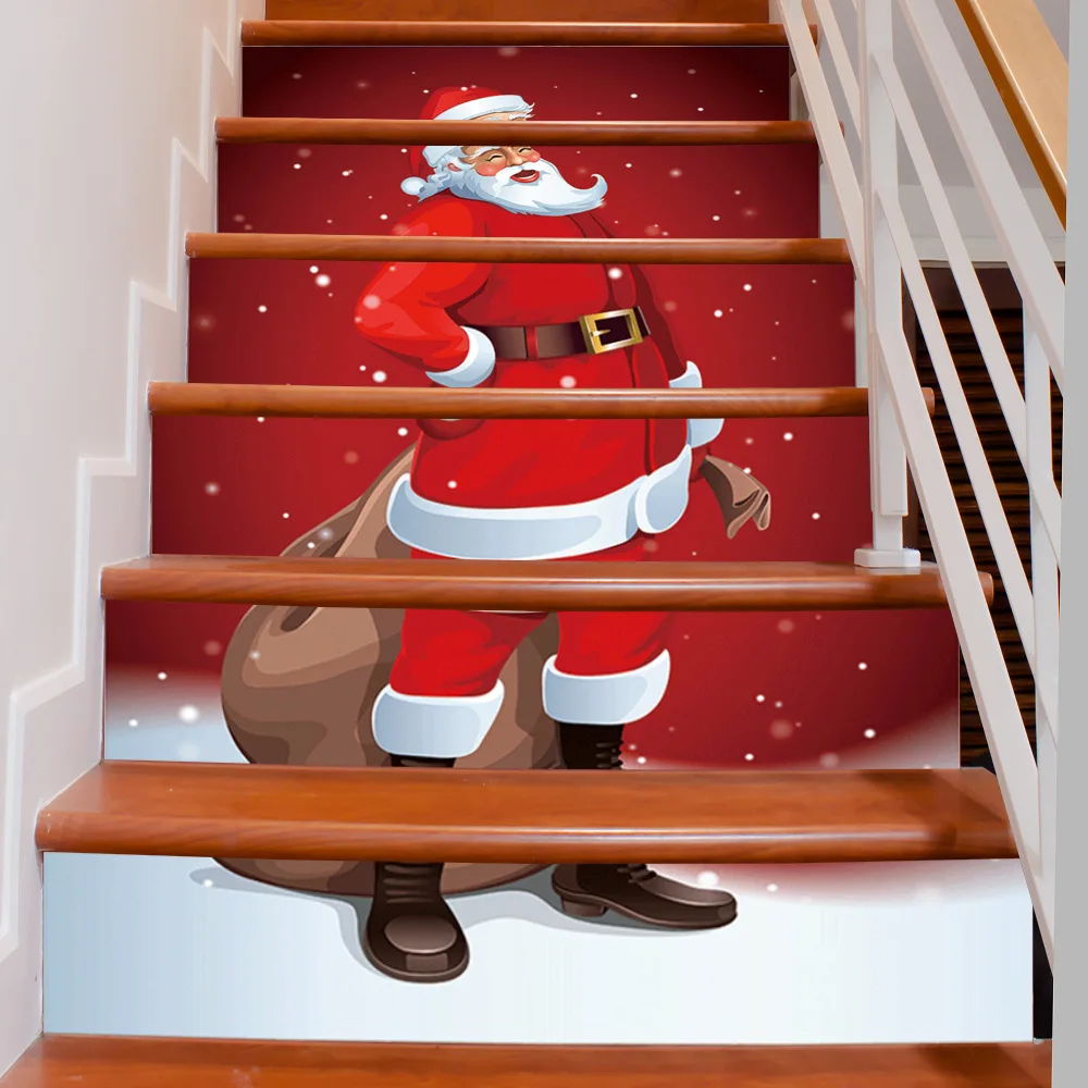 

2024 Christmas Creative 3D Stairs Stickers Santa Claus Pattern Steps Decoration Stickers Concealer Wall Stickers