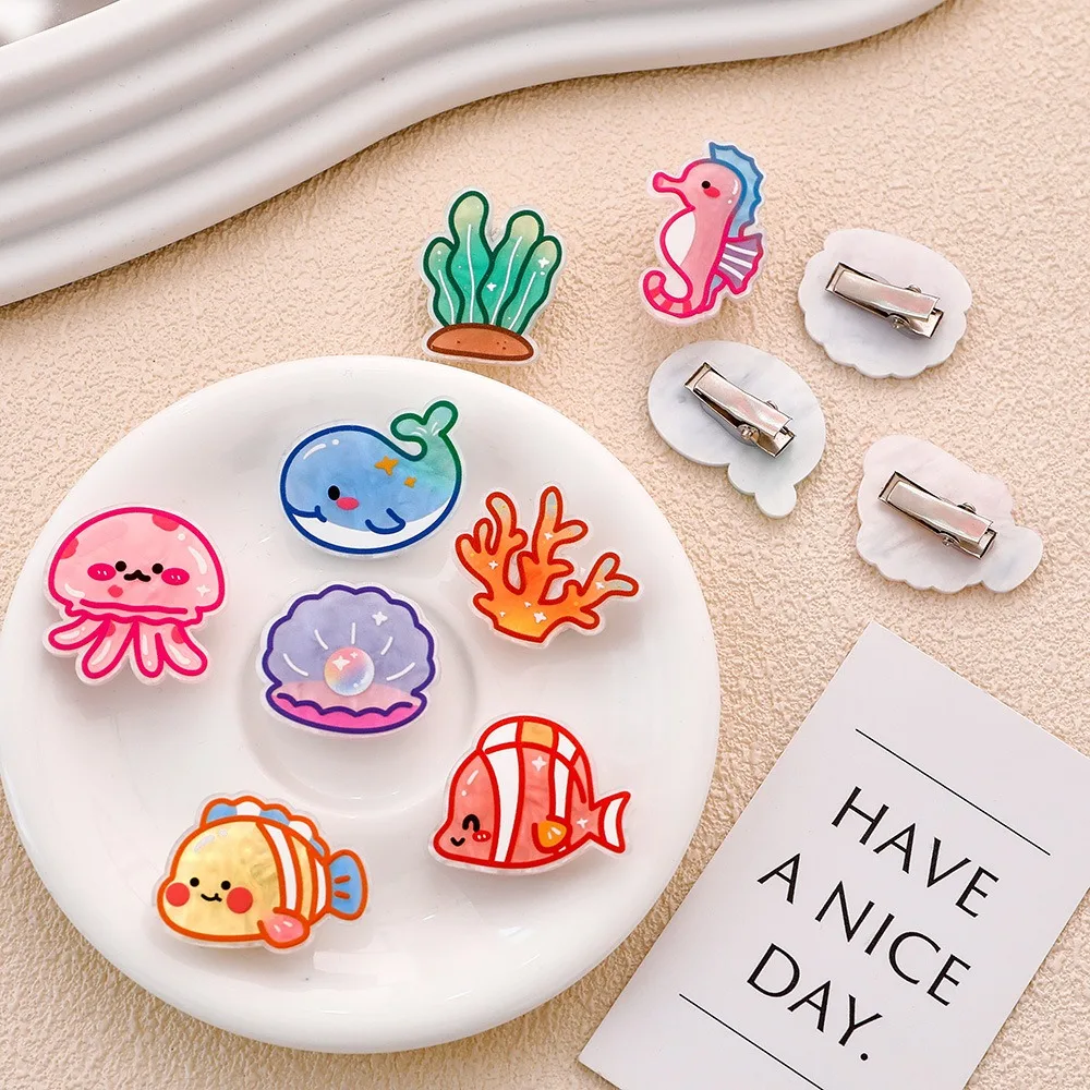 

Elegant Conch Ocean Fish Hairpin Coral Clownfish Jellyfish Hair Clips Cartoon Acrylic Animal Duckbill Clip Daily
