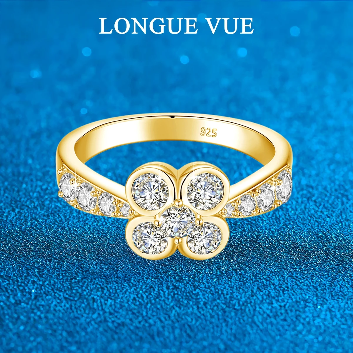 

Exquisite Flower Shaped 925 Sterling Silver Moissanite Ring for Women Gold Plated Dazzling Cubic Zirconia Wedding Accessories