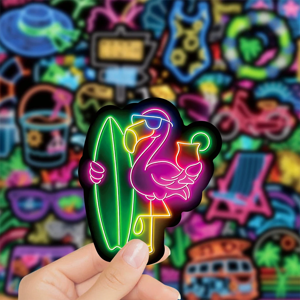 10/30/50pcs Summer Beach Vacation Series Stickers Funny Cartoon Neon Light Sticker DIY Luggage Phone Notebook Decals Wholesale