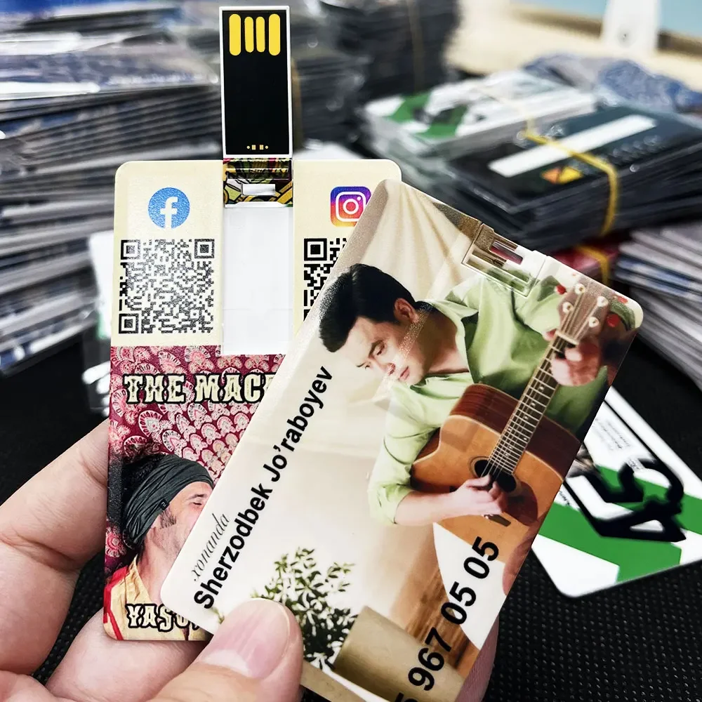 10PCS Custom Logo Print Picture 4GB 32GB USB Flash Drive 8GB 16GB Credit Card Pendrive Business Name Shaped USB Memory Stick