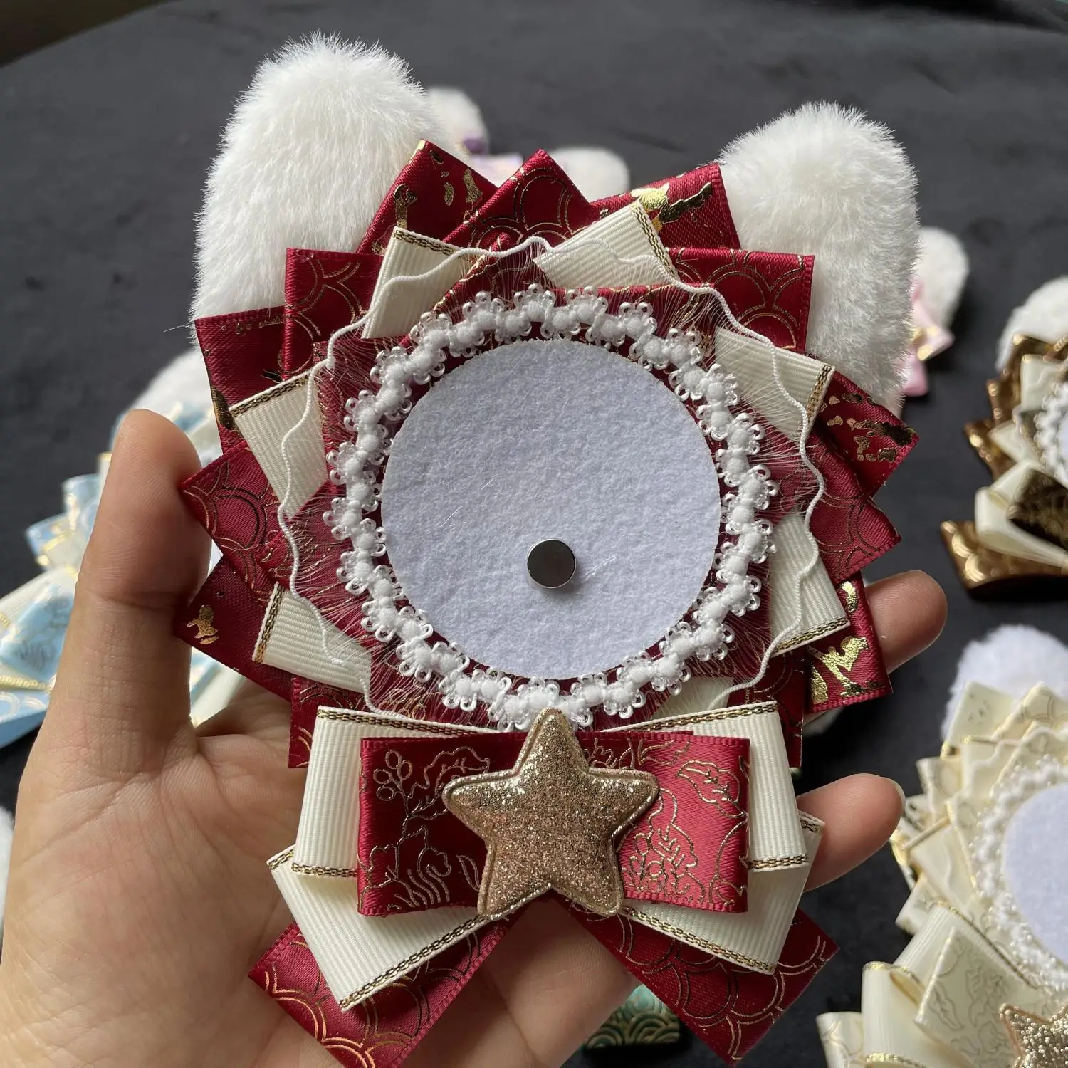 Cute Lolita Alloy Bead Lace Badges Holder Bow Decoration School Backpack Ribbons Pins Base Tray for Fill Bag Accessories