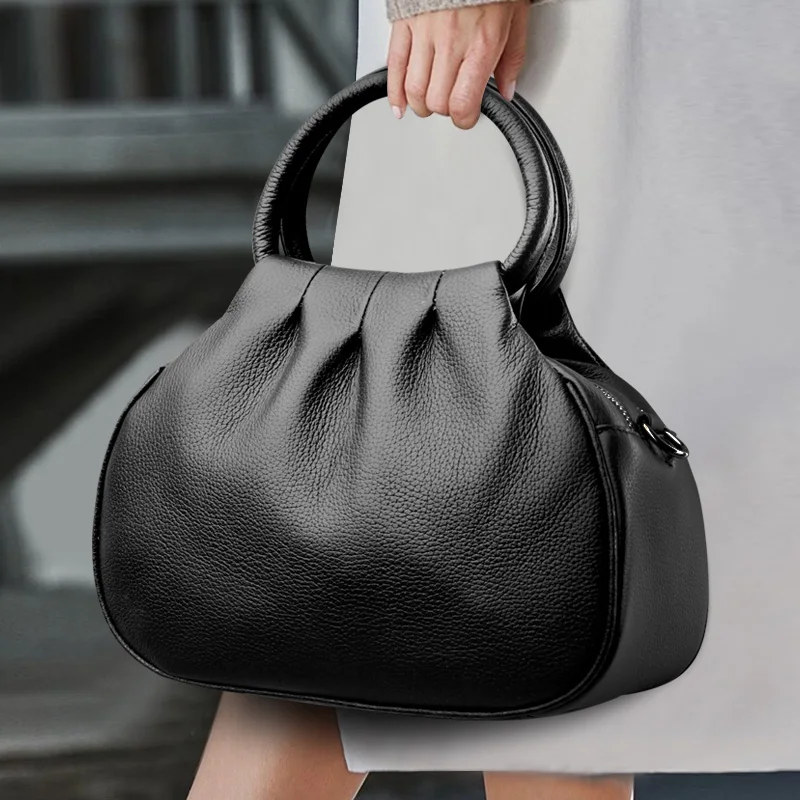 Designer Genuine Leather Handbag Women Fashion Shoulder Messenger Bag Luxury Soft Cowhide Messenger Sac Female Purse Ladies Tote