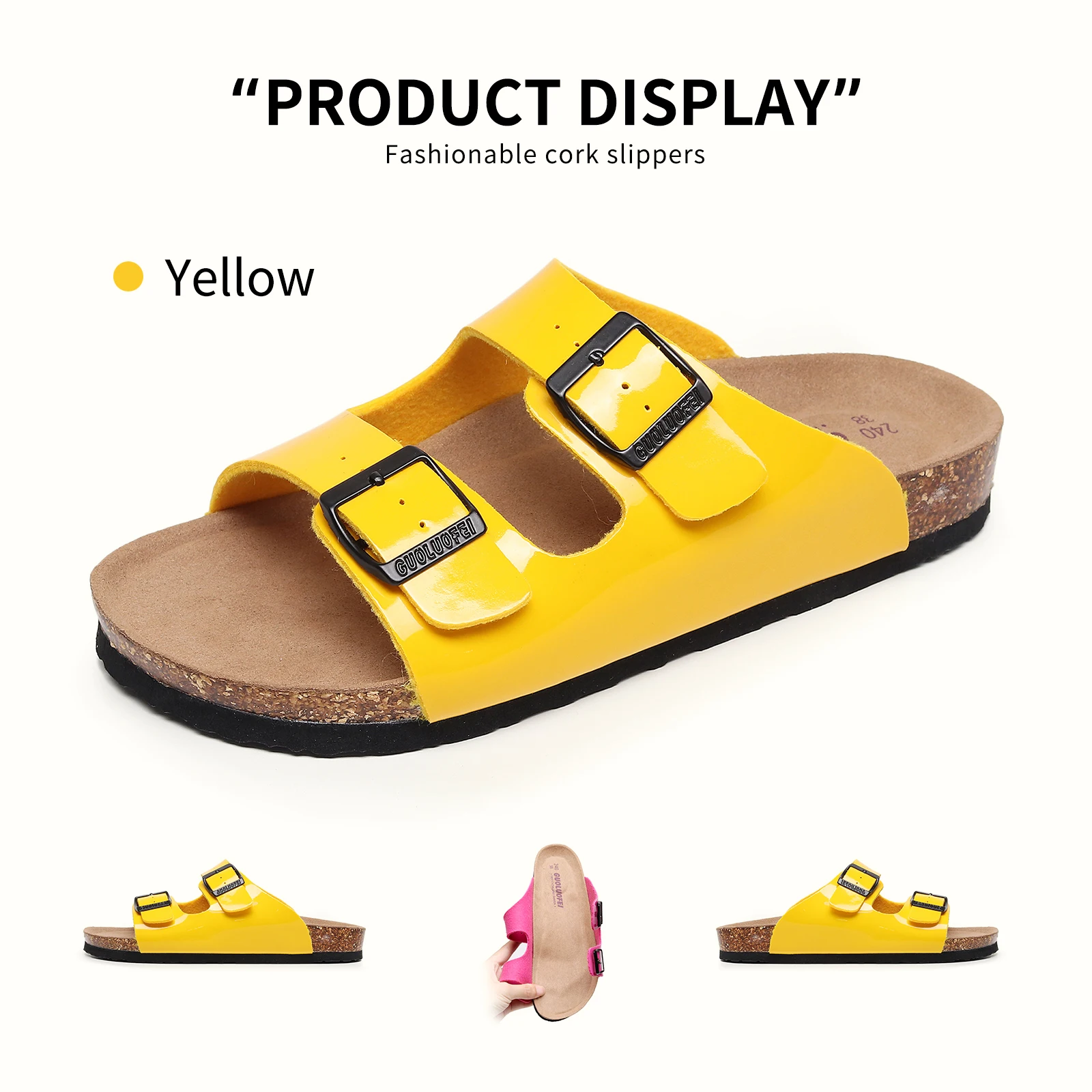 

Women's Flat Slide Sandals - Arch Support, Cork Footbed, Adjustable, Non-Slip, Easy to Wear PU upper