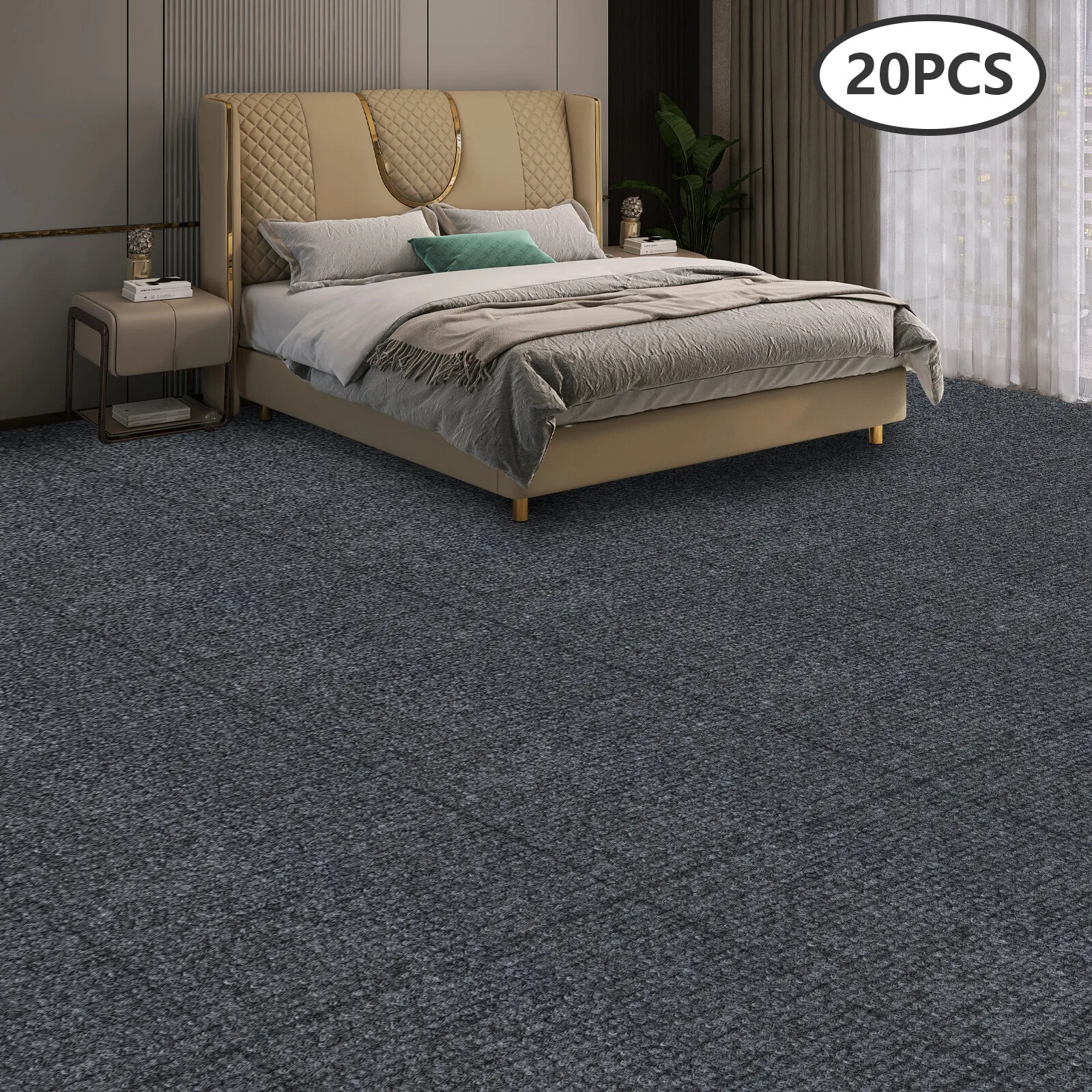 

Rug Square Carpet Floor Carpet Adsorption Type Self Adhesive Anti Slip Noise Reduction for Home Office 20 Pcs Grey