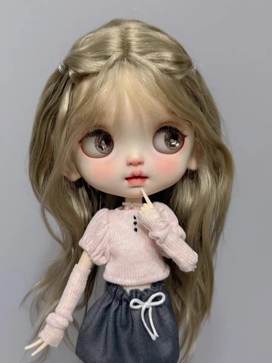 

ICY DBS Blyth Кукольная одежда Сладкий розовый вязаный топ + рукава + юбка + кружевные носки до середины икры для 19 суставов OB24 Azone Doll DIY Dress Up