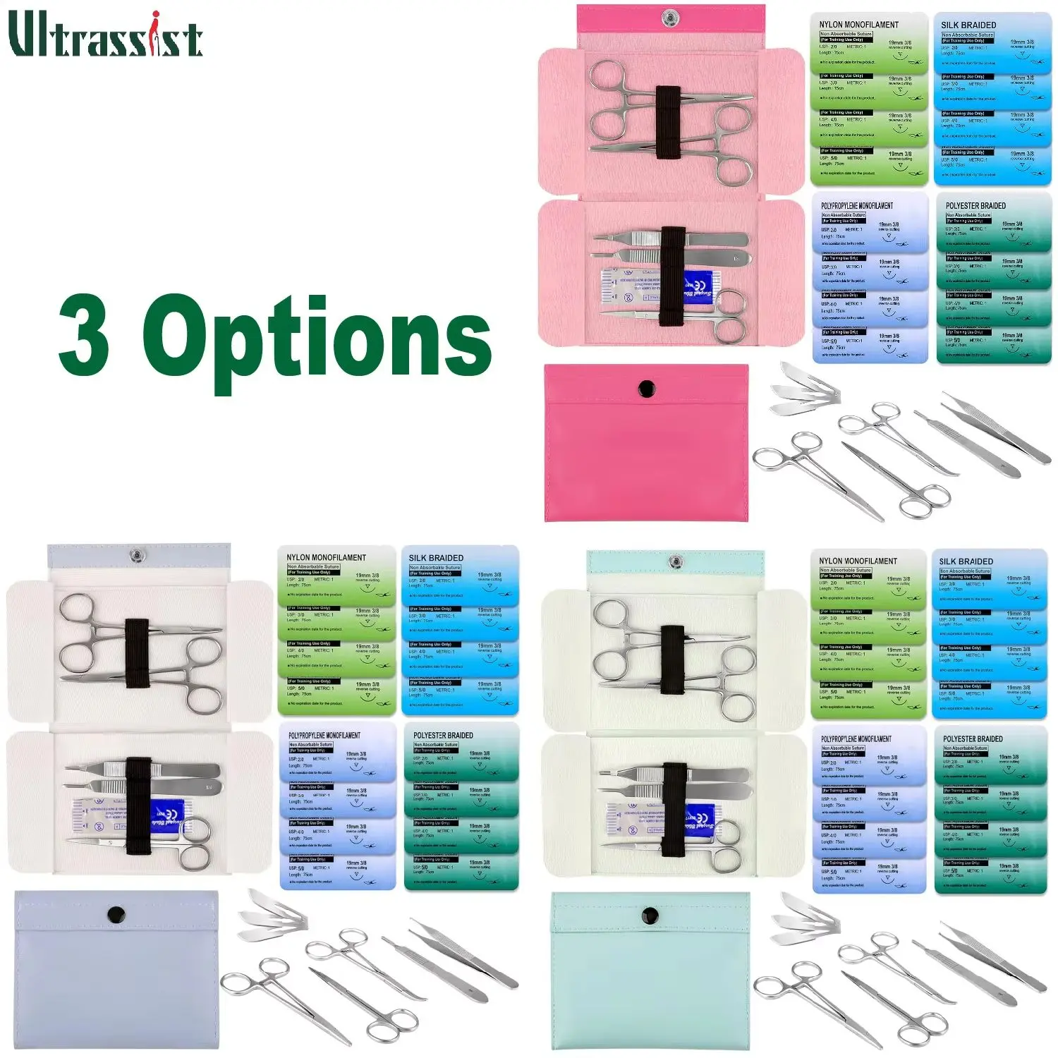 

Ultrassist Suture Practice Kit Include Suture Tool Kit 16 Mixed Thread with Needle 3 Blades for Medical Student Educate Use Only