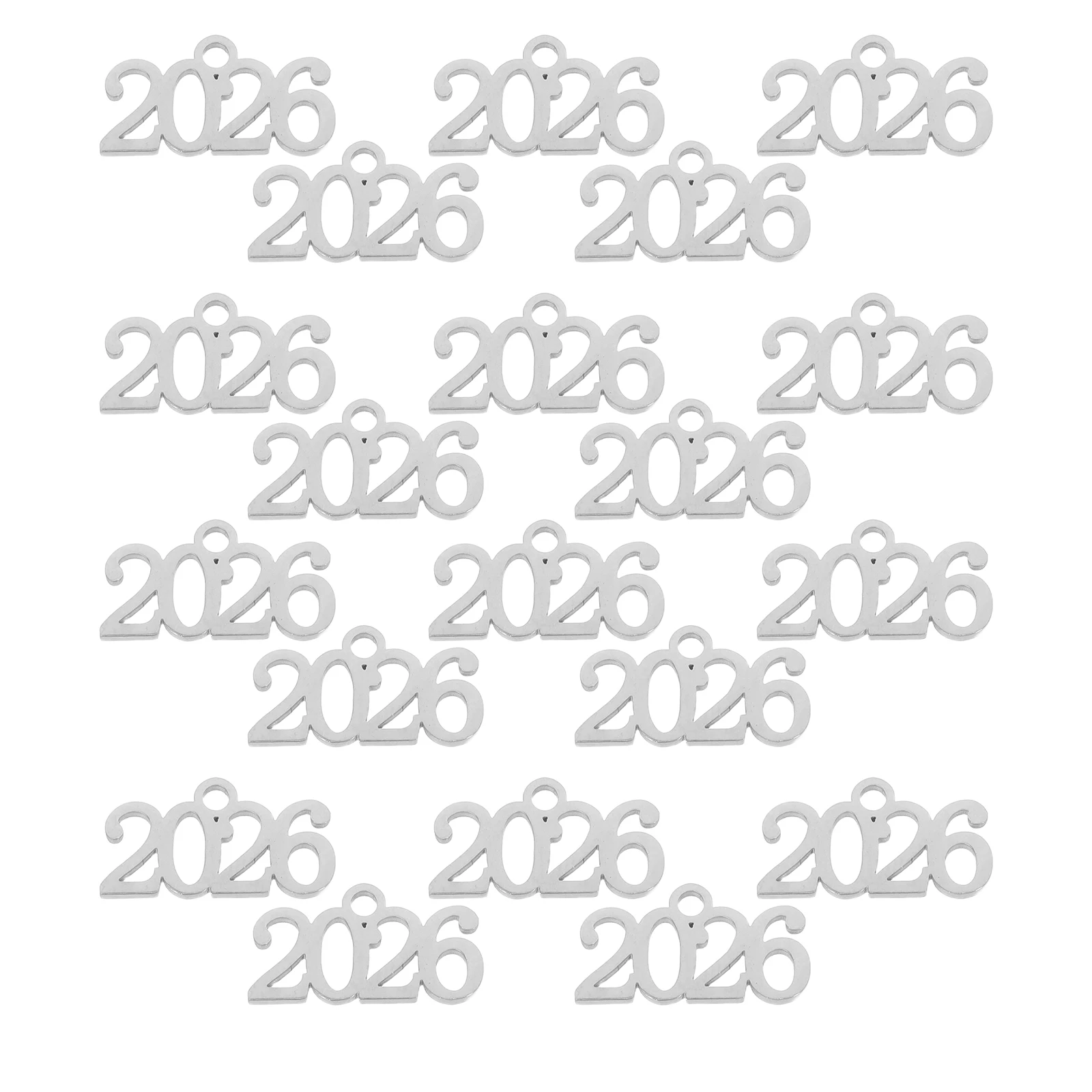 20 PCS Jewelry Craft Decoration Supplies Stainless Steel Silver Year Pendant Charms