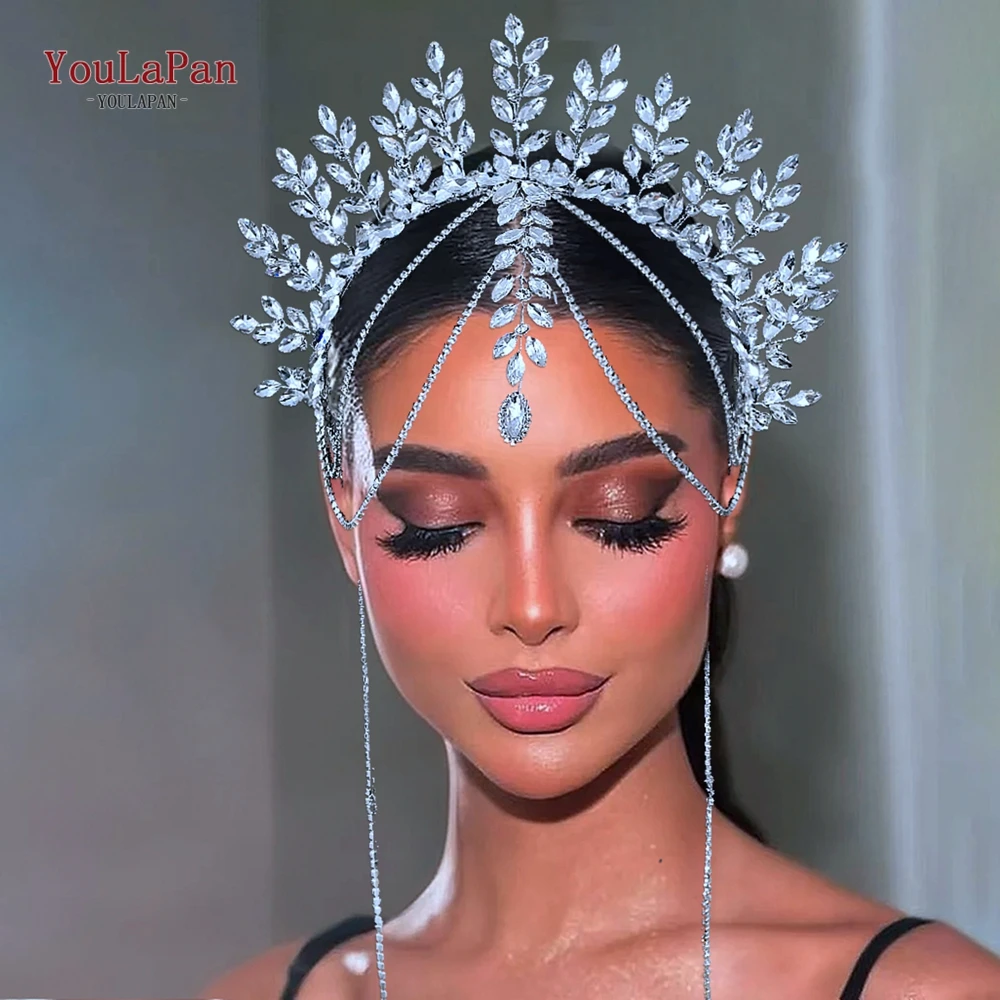 

YouLaPan Luxury Bridal Crown With Tassel Head Hoop Rhinestone Wedding Headbands Brides Hair Accessory Pageant Tiara Crown HP952