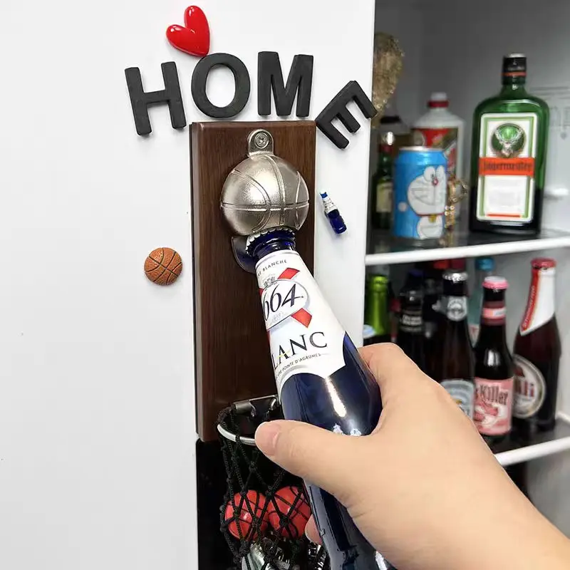 Kitchen Home Decoration Magnetic Fridge Magnet Bottle Opener Wall Mounted Fridge Magnet Basketball Bottle Opener