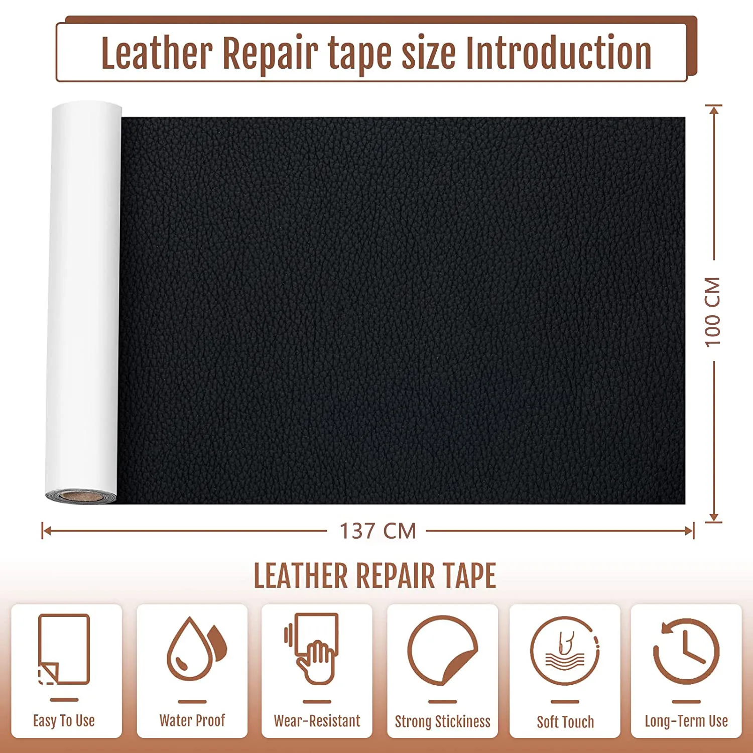 

100x137cm Self Adhesive Leather Repair Patch Sofa PU Tape Furniture Shoes First Aid Patch Leather Patch DIY Black Sofa Vinyl Cha