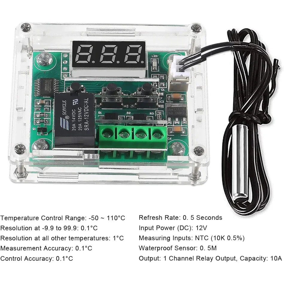 2PC- Temperature Controller Module with Case  XH W1209 LED Display Digital -Thermostat Module with Waterproof NTC