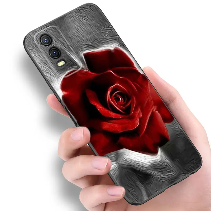 Rose Pink Flower Silicone Phone Case For V27 V30 Pro V29e Y27 Y55 Y78 5G Y02S Y15S Y17S Y21S Y33S Y76S Y16 Y22 Y35 Y36 image 2