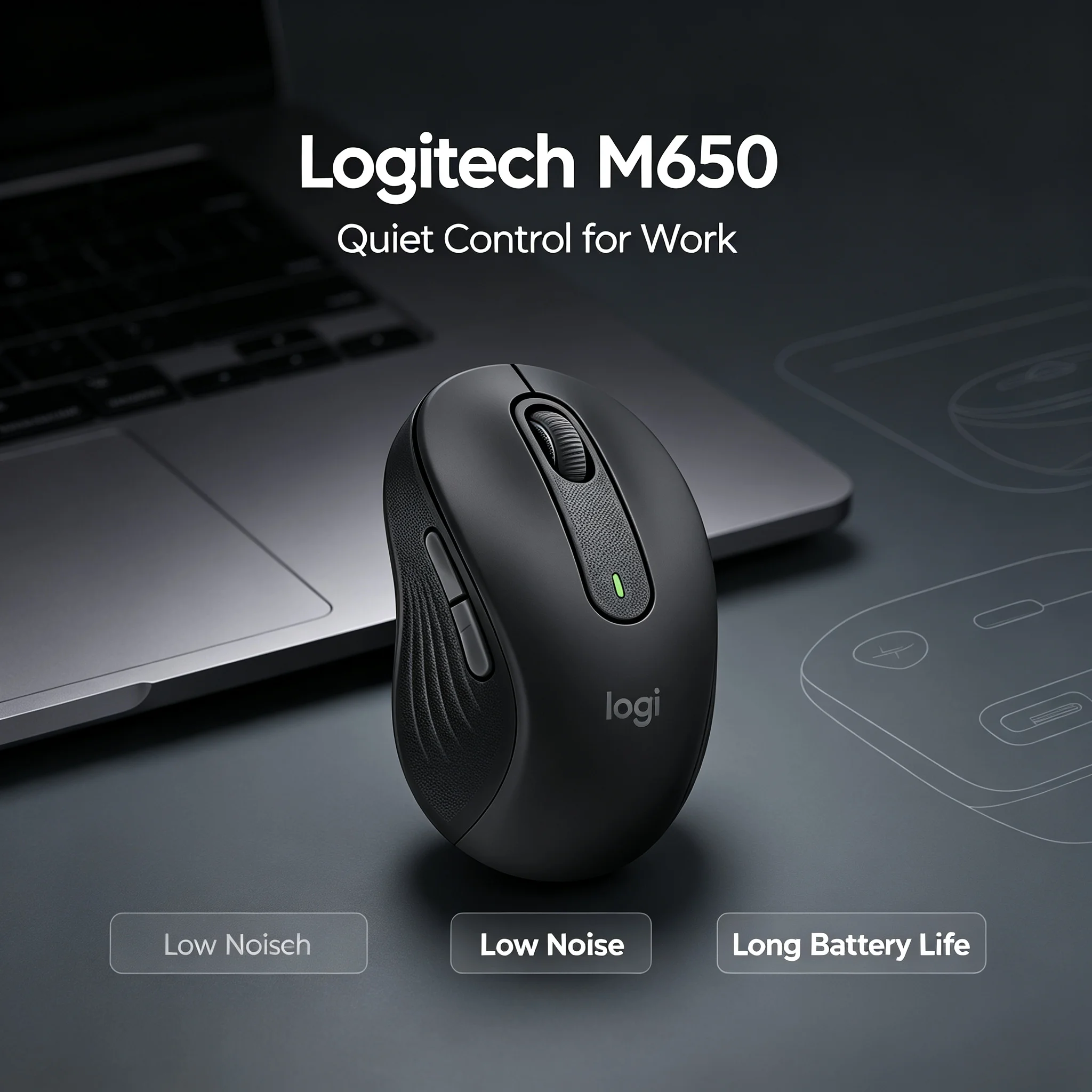Logitech M650 Signature Ergonomic Bluetooth Wireless Mouse Silent Click Reduce 90% Noise Optical Tracking Multi OS Compatible Ho