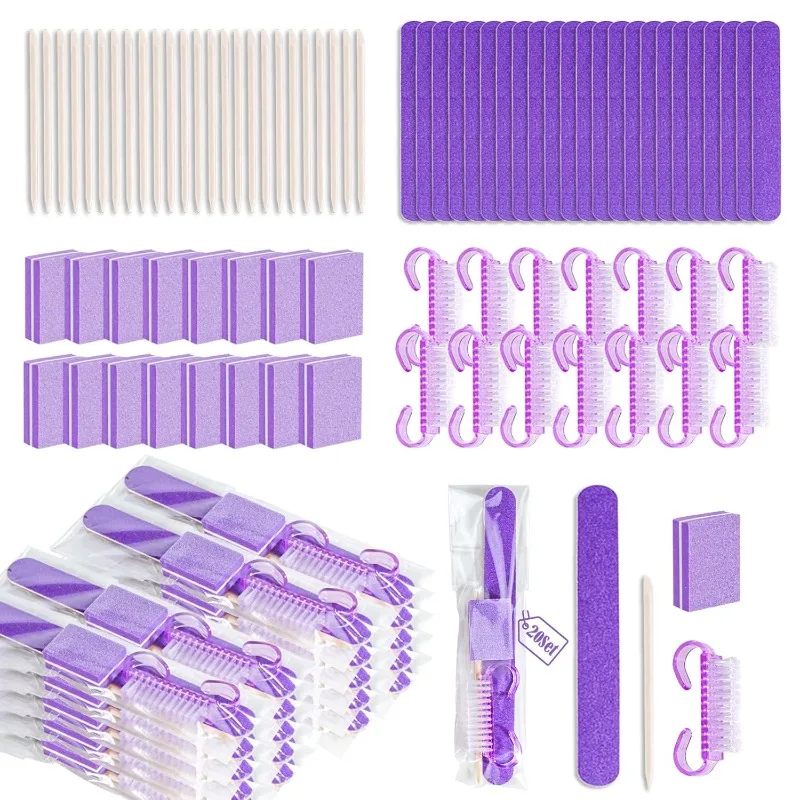 20Sets Disposable Manicure Kit 4 Piece Nail Kit for Travel,Handle Grip Brush,Mini Nail Buffer Nail File and Wood Stick for Gifts