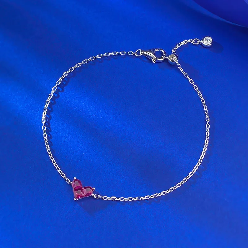 

Fashion Heart High-Carbon Diamonds Women's Bracelet - 925 Sterling Silver Adjustable Chain Bracelet - Jewelry Gift for Her