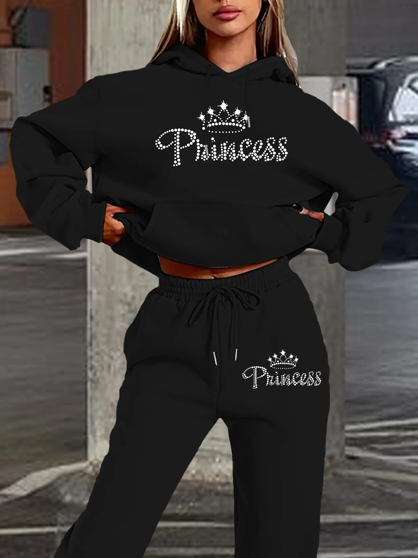 Women 2026 New 2Pcs Hoodie & Sweatpants Set, Long Sleeve Hooded Casual Tracksuit, Ladies Fashion Daily Outfit view 2