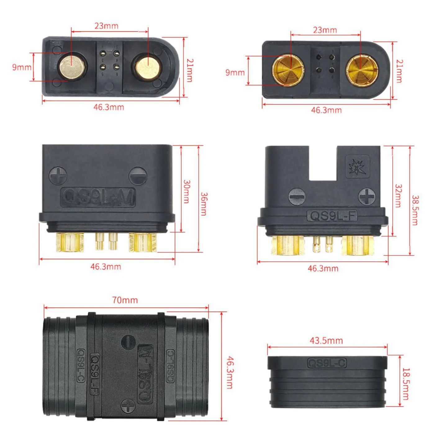 QS9L Male and Female Anti-spark Power Plug Drone Lithium Battery Power Connector High Current Communication Interface QS9L-M/F