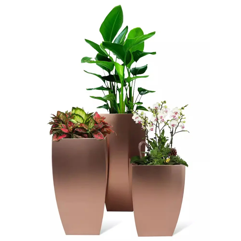 

Square arc flower box metal flower pot shopping mall to rent commercial Mei Chen combination flower box stainless steel flower p