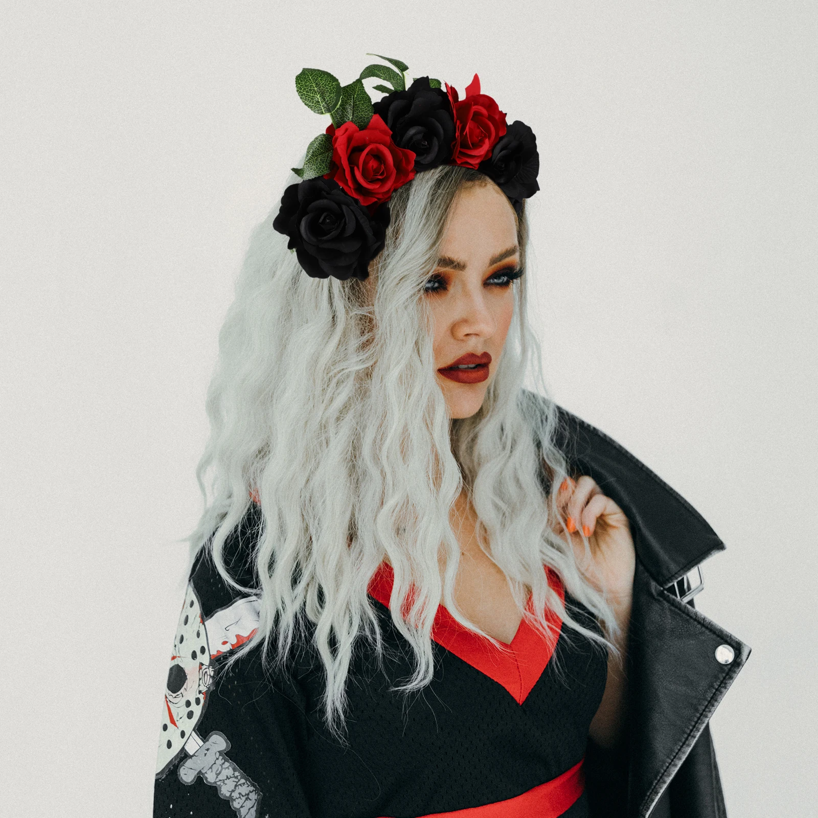 

1pc Rose Flower Hair Hoop Halloween Party Hairband Wreath Accessory For Women Girls Creative Simulation Design Bright Holiday