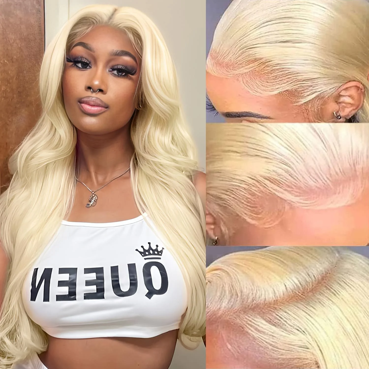 13x4 HD Transparent Lace Front Synthetic Wig 613 Honey Blonde Body Wave Glueless Long Wavy Heat Resistant Wig For Women