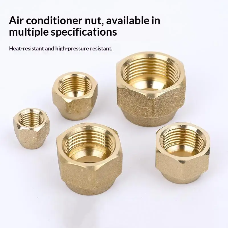 Brass Flare Tube Fitting Nut Thickened High Pressure Resistant 5 Sizes for HVAC AC Refrigeration System Spare Parts