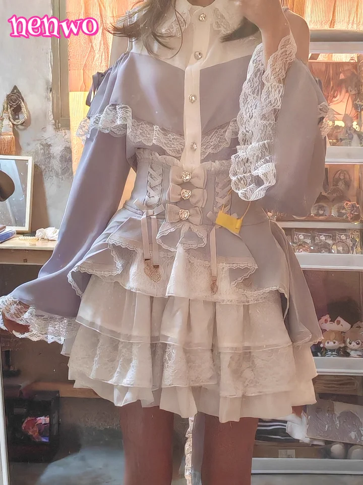 

Юбки японская с высокой талией на шнурке облегающая милая милая юбка в стиле Лолиты женская многослойная кружевная юбка с бантом торт летняя новая плиссированная юбка