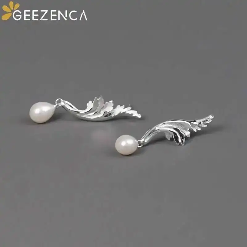 GEEZENCA 925 Sterling Silver Pearl Dangle Earrings For Women Plant Acanthus Pattern Designer Chic Unique Earring 2024 New Gift