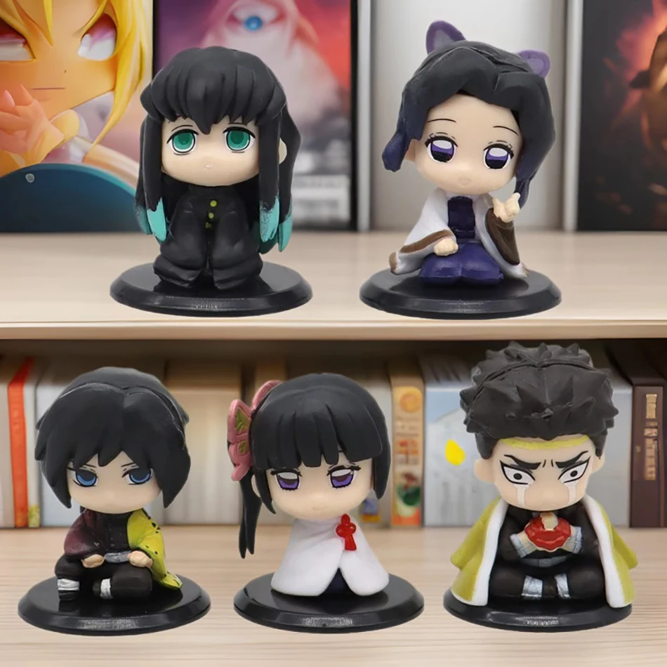 5 Pçs/set Anime Demon Slayer Figura Toy-Kimetsu No Yaiba Q Versão-Sentado Tanjiro Nidouzi Inosuke Zenizu PVD Estatueta Modelo Brinquedos