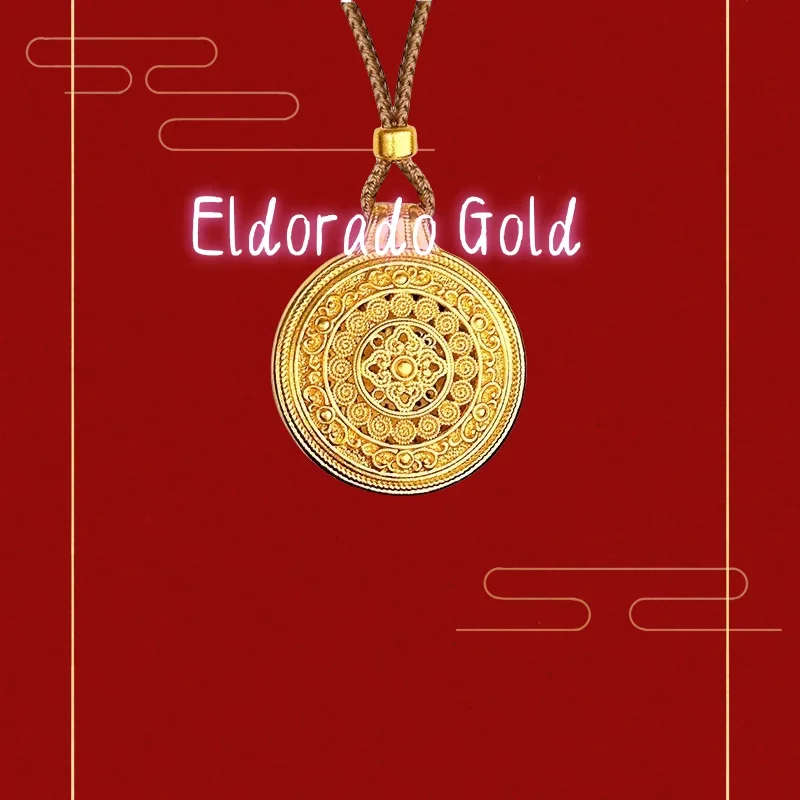 

Настоящее золото 9999, вьетнамское песочное золото, выдолбленное восемь сокровищ, компас, благоприятный и счастливый кулон, ожерелье из тканой веревкиValenti