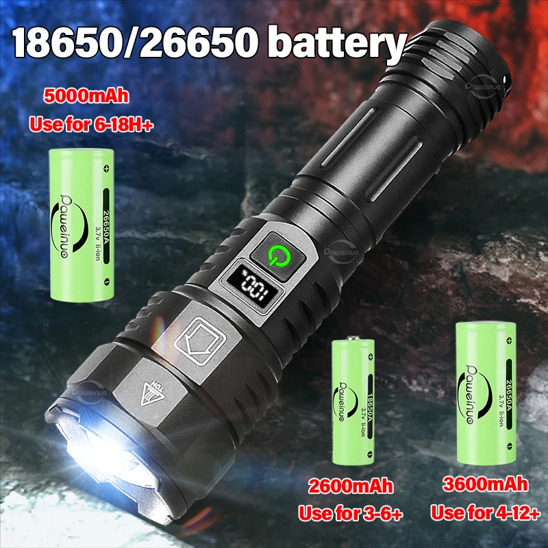 Upgrade 3500M Ultra Powerful Flashlight Rechargeable LED Laser Flashlight High Power Digitals Display Torch Super Bright Lantern