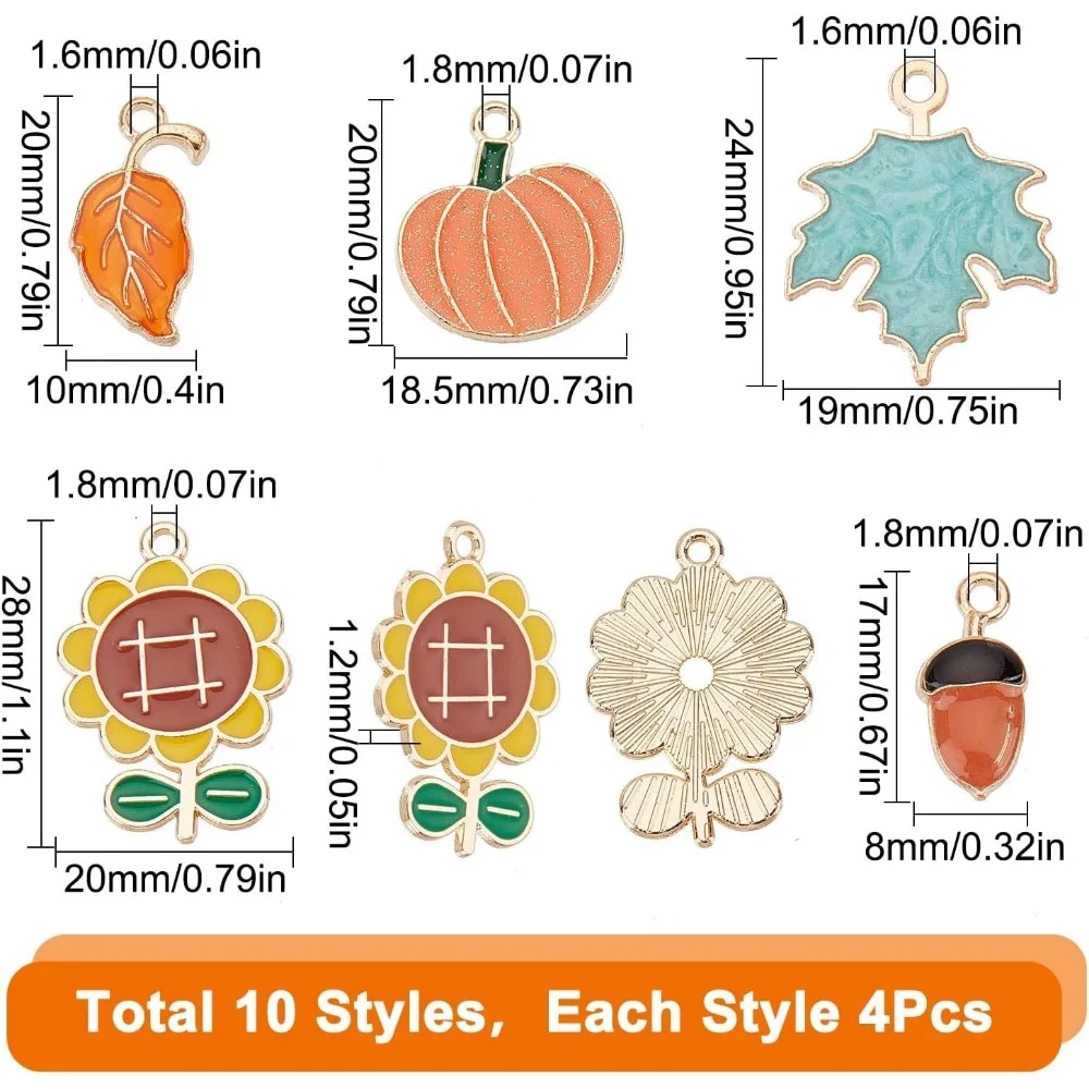 1 Box 40Pcs Thanksgiving Charms Maple Leaf Charms Bulk Autumn Fall Assorted Enamel Sunflowers Leaves Pumpkin Charm Squirrel