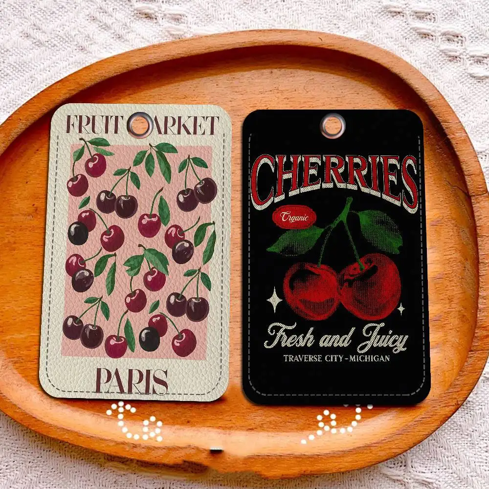 Cherry Simple Retro Classic Style Bank Card,Subway, Bus Card Holder Keychain Key Ring Door Access Tags ID Card Case Keychain