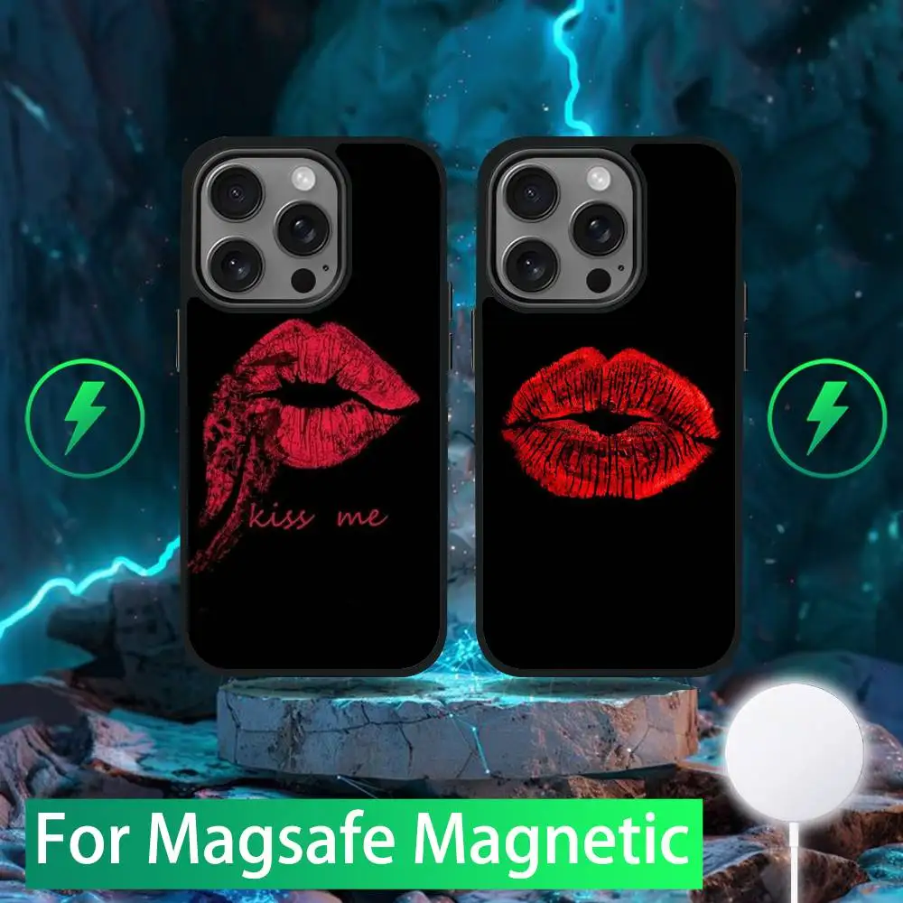 

Sexy Red Lips Phone Case For iPhone 16,15,14,13,12,11,Pro,Max,Plus,Mini,SE New Magsafe Magnetic Wireless Charging
