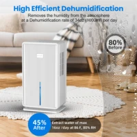 Déshumidificateur domestique, 750 m² Déshumidificateur de salle de bain, déshumidificateur de 100 oz, veilleuse à 7 couleurs, arrêt automatique, mode veille 6