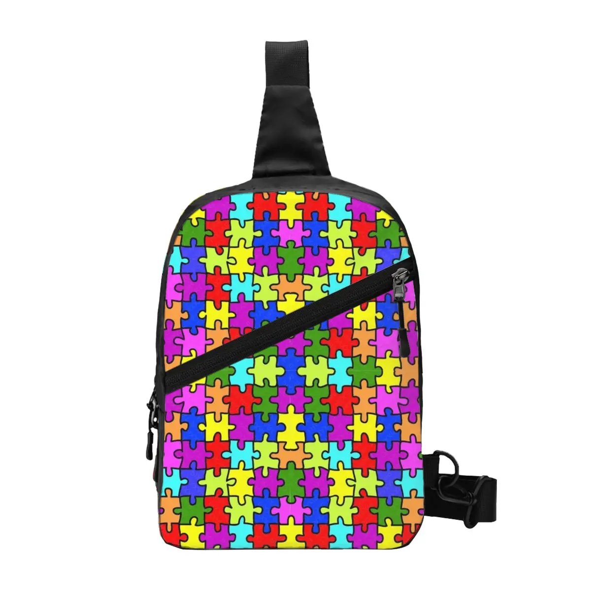 

Personalized Autism Awareness Colorful Puzzle Pieces Sling Bag Men Fashion Shoulder Chest Crossbody Backpack Traveling Daypack