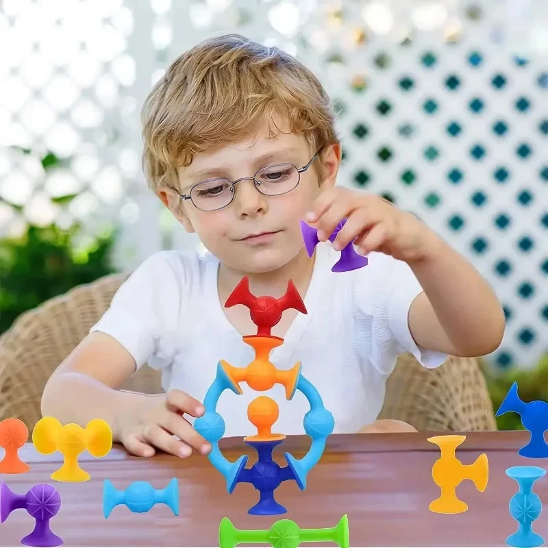 25PCS Textured Suction Cup Building Toys Stacking Construction Suckers Sensory Toy for Kids Bath Playroom Travel Gift