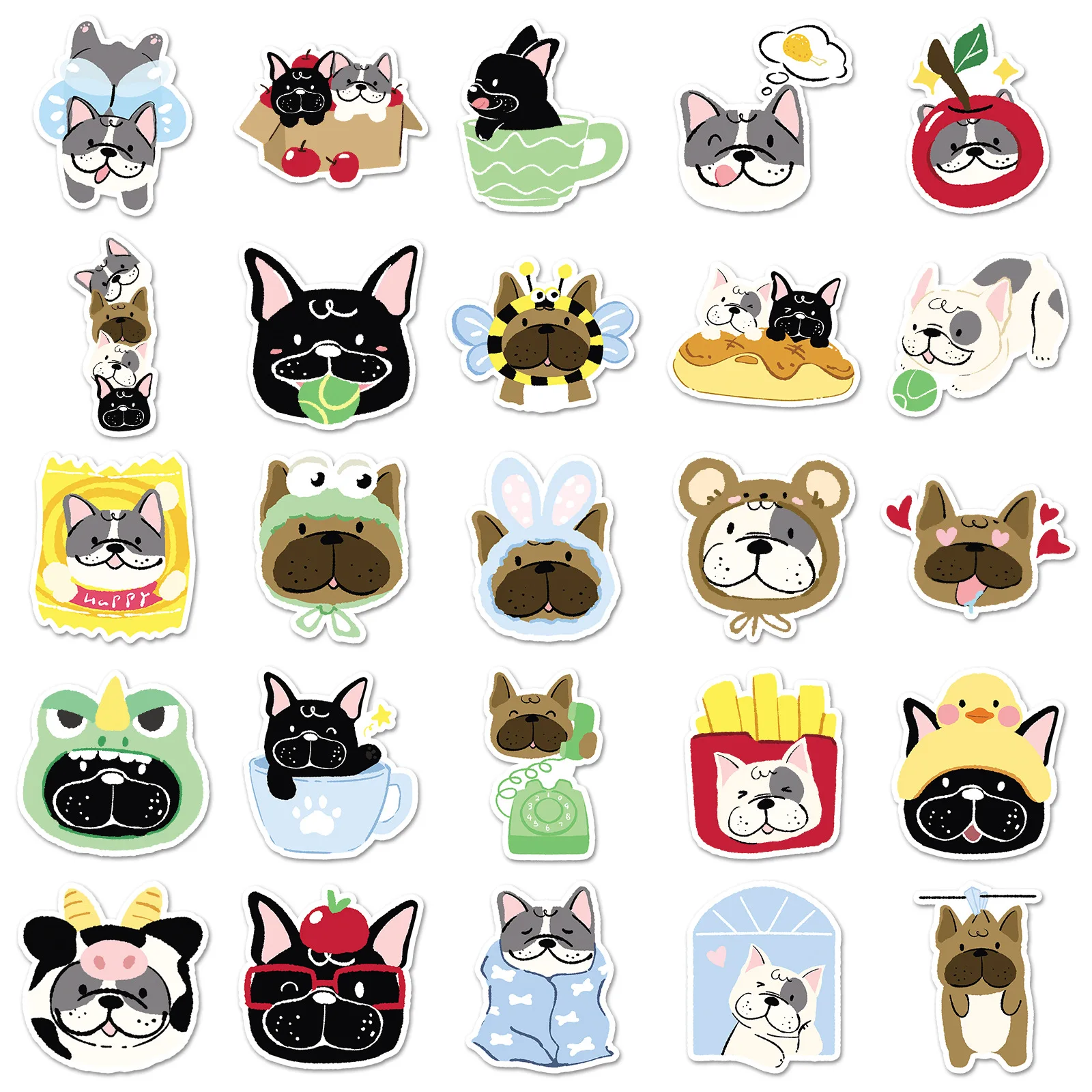 50 قطعة لطيف الفرنسية البلدغ الكتابة على الجدران ملصق الإبداعية الكلب الكرتون صائق دفتر الهاتف الغيتار سكيت سيارة ملصق مضاد للمياه