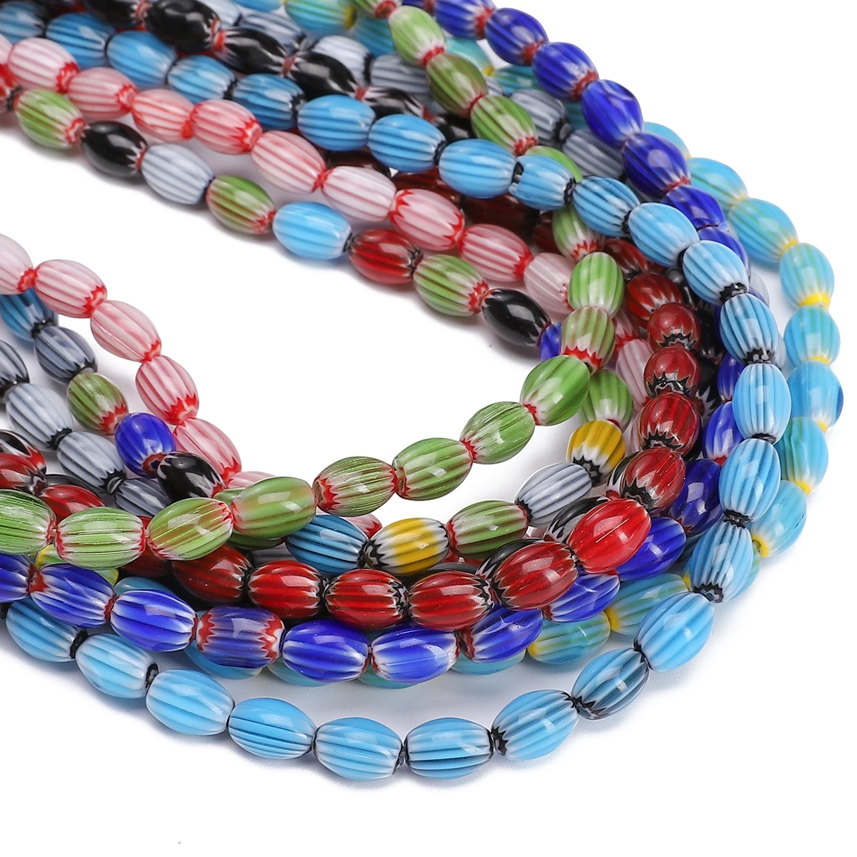 40개 6x9mm 비즈 유리 램프워크 루즈 비즈 수제 빈티지 타원형 비즈 DIY 보석 만들기 목걸이 팔찌 액세서리