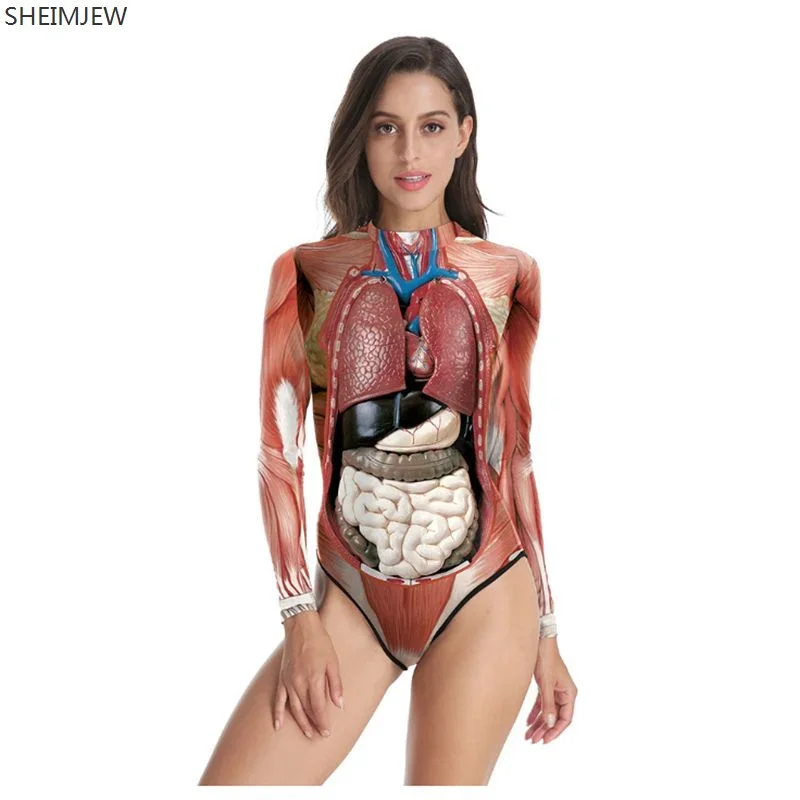 Elastic Human Anatomy Body Bodysuit Halloween 3D Party Muscle Printed Jumpsuit Cosplay Costume Catsuit Economics 2023