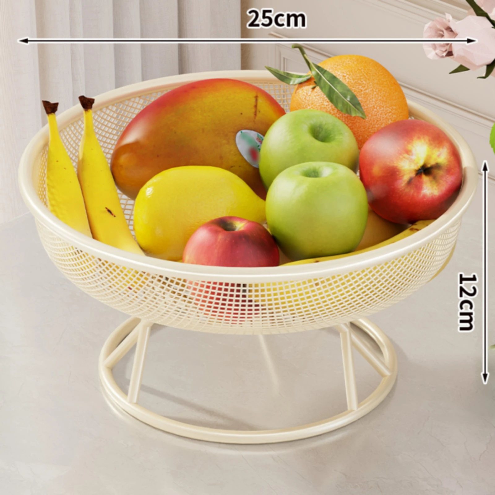 Mesh Fruit Basket Rolled Rim Pedestal Fruit Bowl Tableware Shallow Household Storage Lightweight